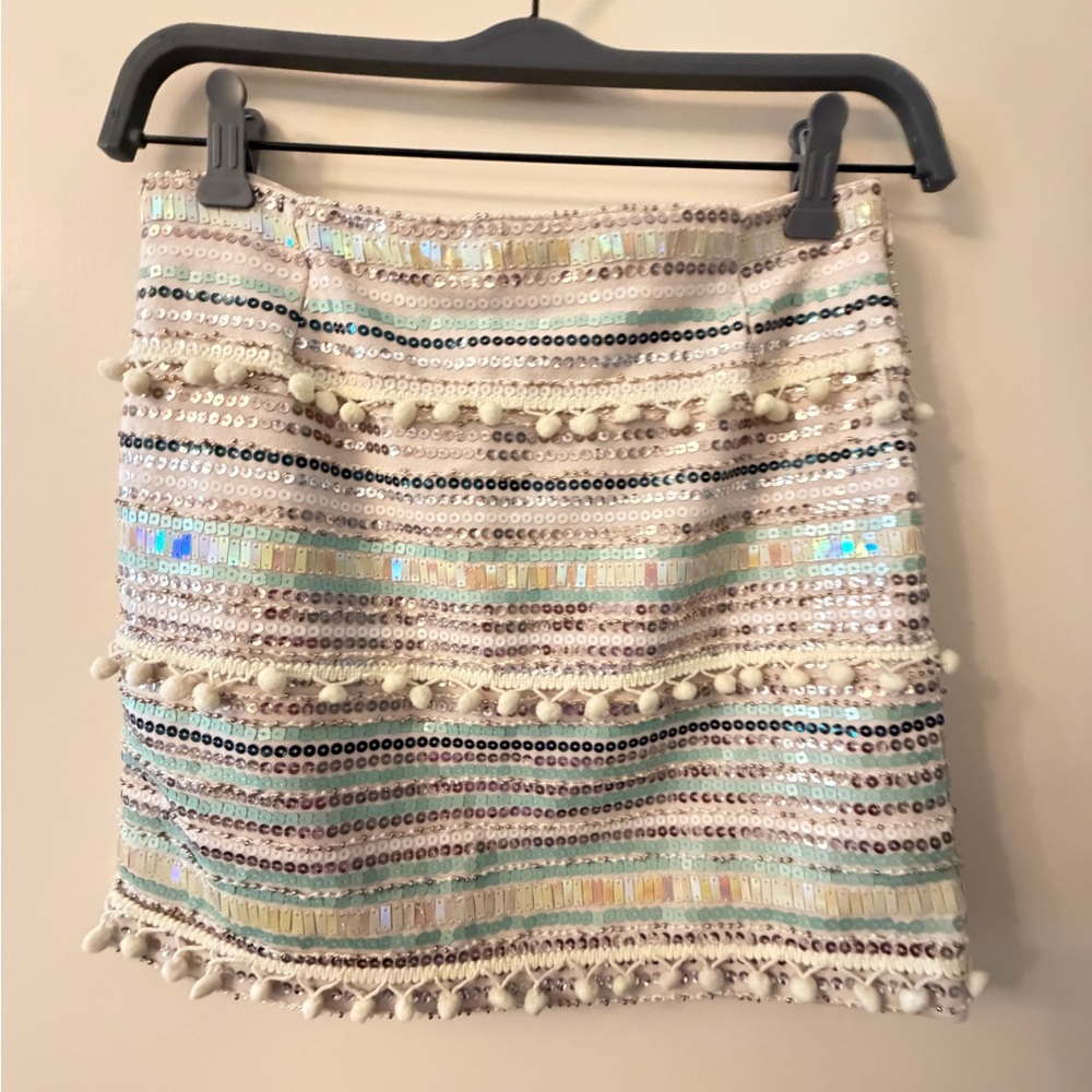English Rose Sequin Striped Mini Skirt